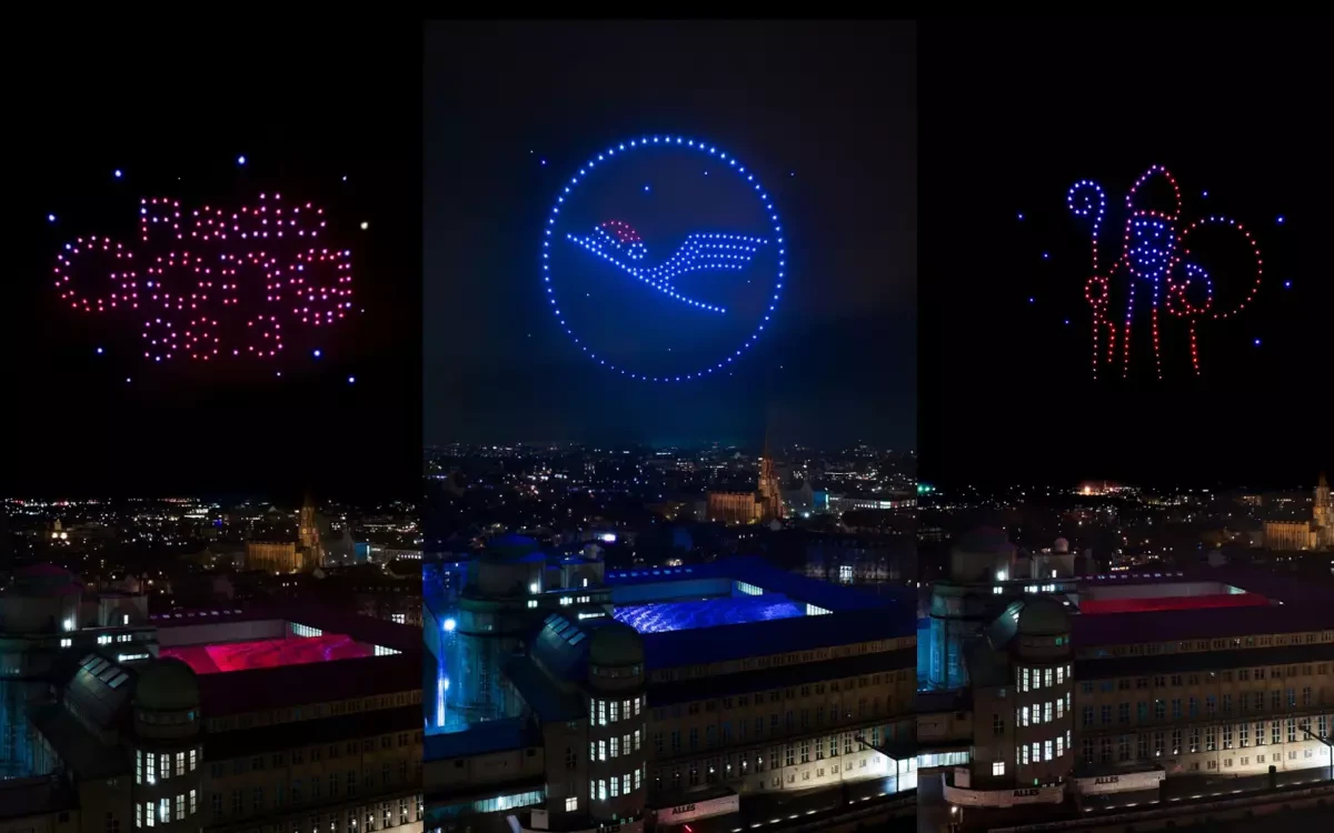 Die Drohnenshow über München von Radio Gong und Lufthansa. (Foto: Showmatrix)