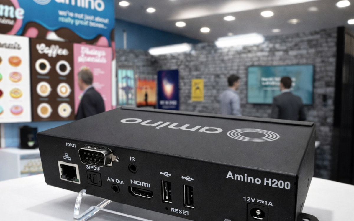 Amino H200 Mediaplayer mit Orchestrate-Integration für Digital-Signage- und Enterprise-Video-Deployments (Foto: Amino)