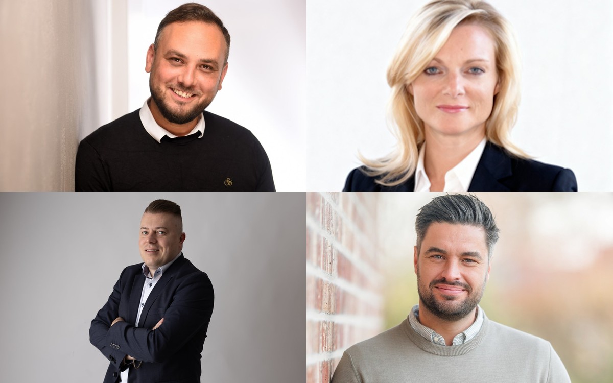 Nadim Souissi (links oben), Nadja Zink (rechts oben), Sascha Galasso (links unten) und Sascha Mazewitsch verstärken das Business Development bei LG Information Display. (Fotos: LG Electronics)