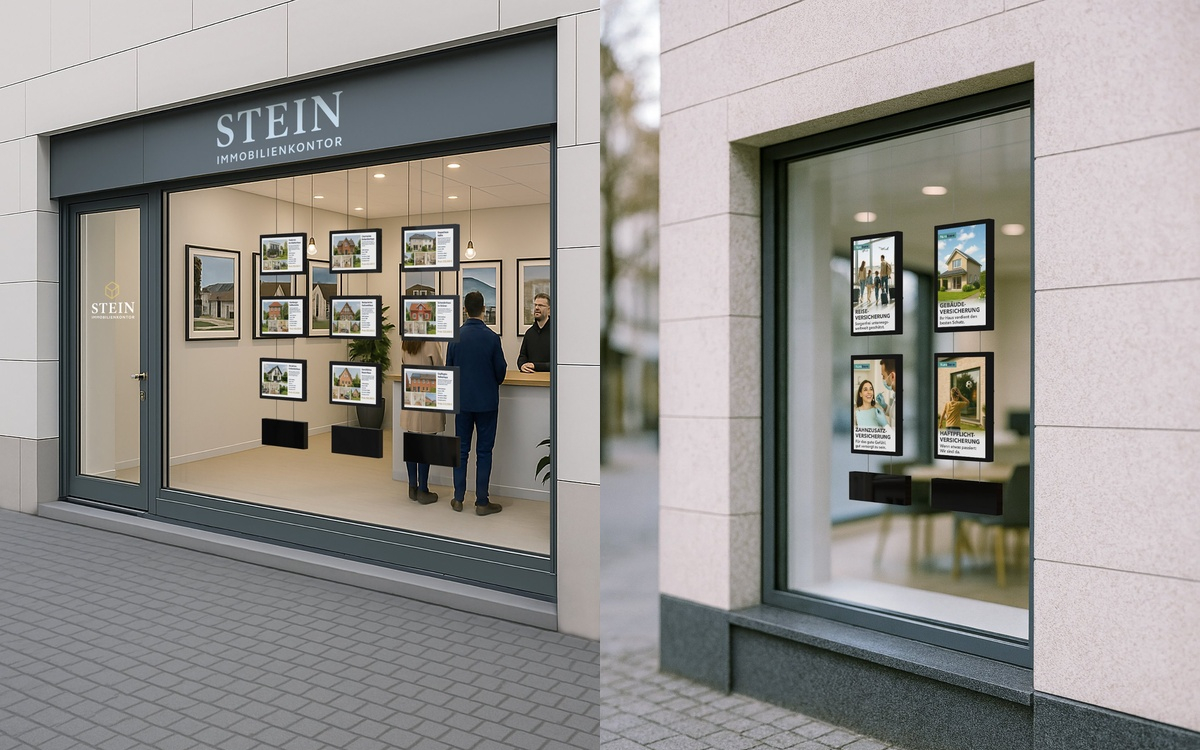 Schaufenster von Immobilien- und Versicherungsbüros sind Anwendungsszenarien für das Winlution-Display. (Foto: ACCENTA)