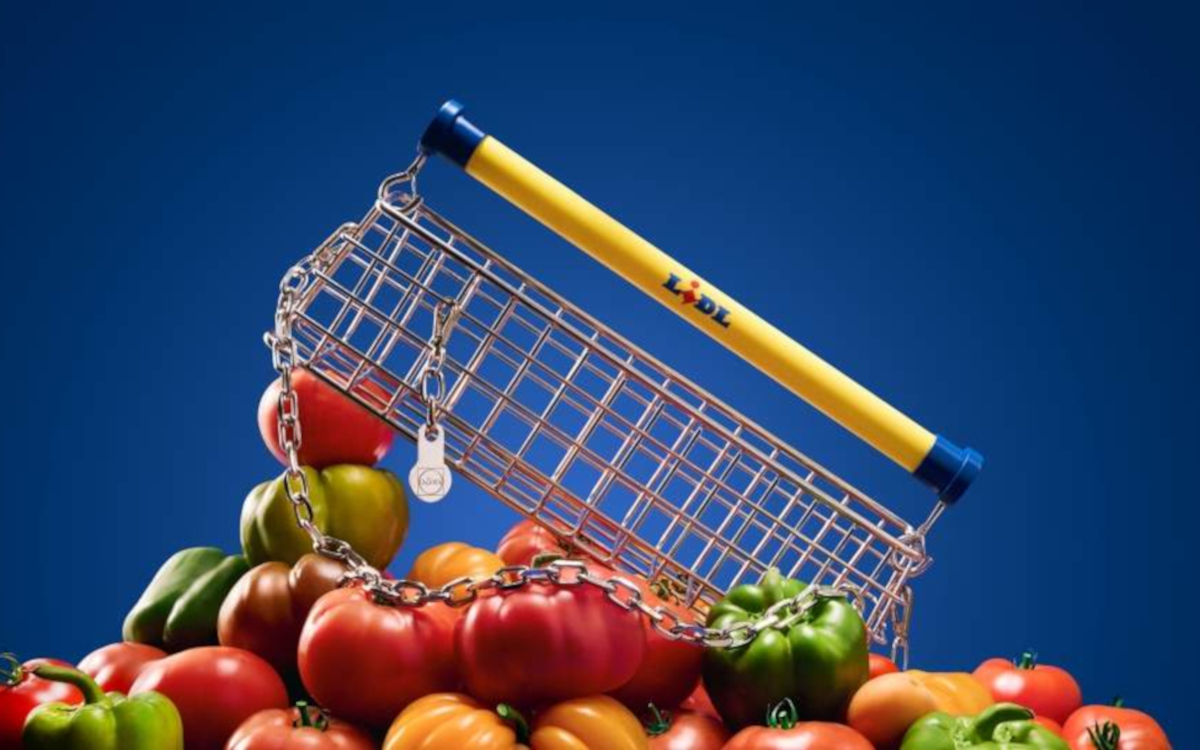 Die "Trolley Bag" aus Edelstahl greift die Form des klassischen Einkaufswagens auf. (Foto: LIDL)