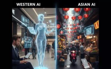 Westliche AI vs. chinesische AI: Die eine verkauft eine Illusion, die andere Ergebnisse. (Collage: Roi Iglesias)