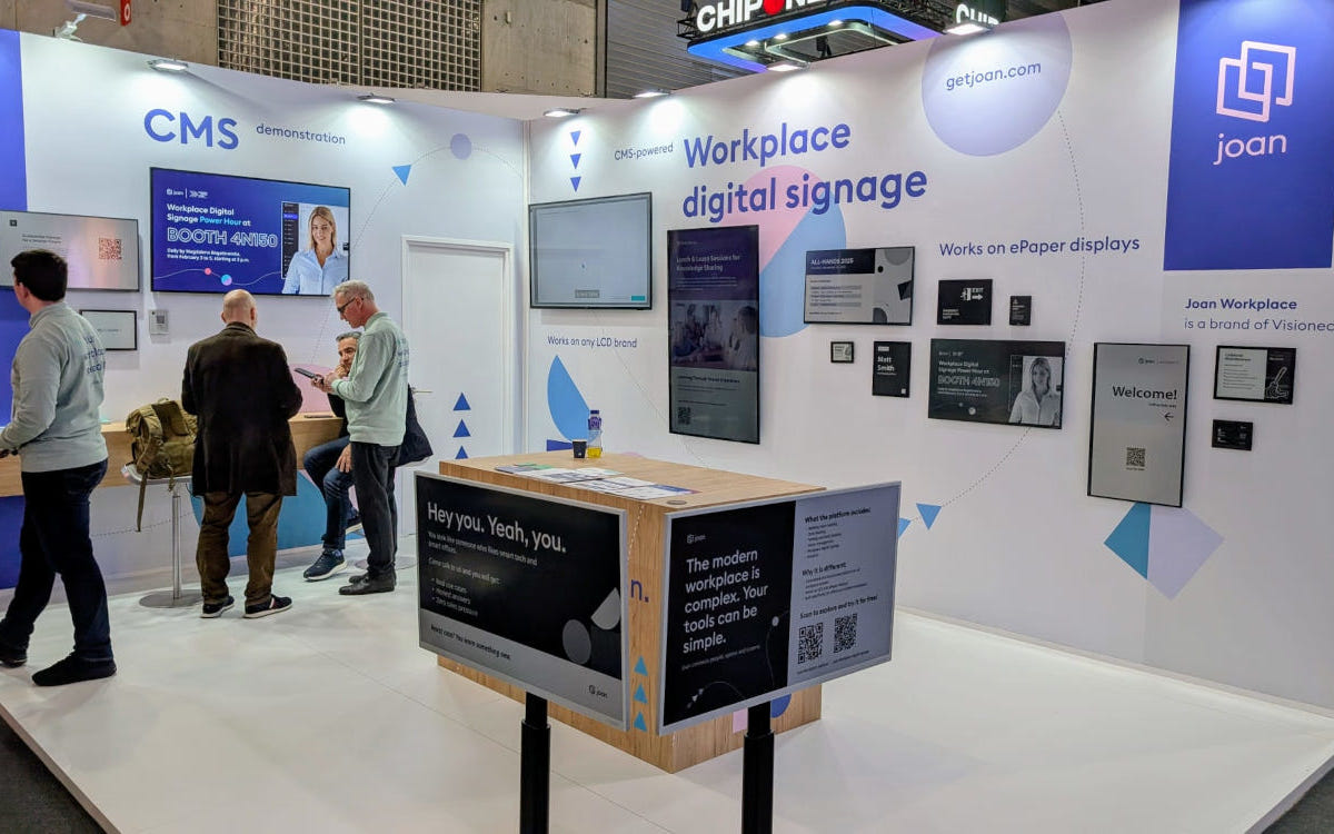 Auf der ISE 2026 zeigte sich Visionect erstmals unter der Marke Joan Workplace. (Foto: invidis)