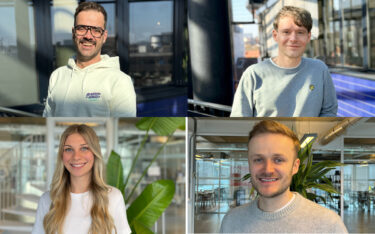 Jonas Kuschan (links oben), Matthias Walter (rechts oben), Isabell Santa Olalla (links unten) und Dix Dudek starten bei Vistar Media. (Fotos: Vistar Media)
