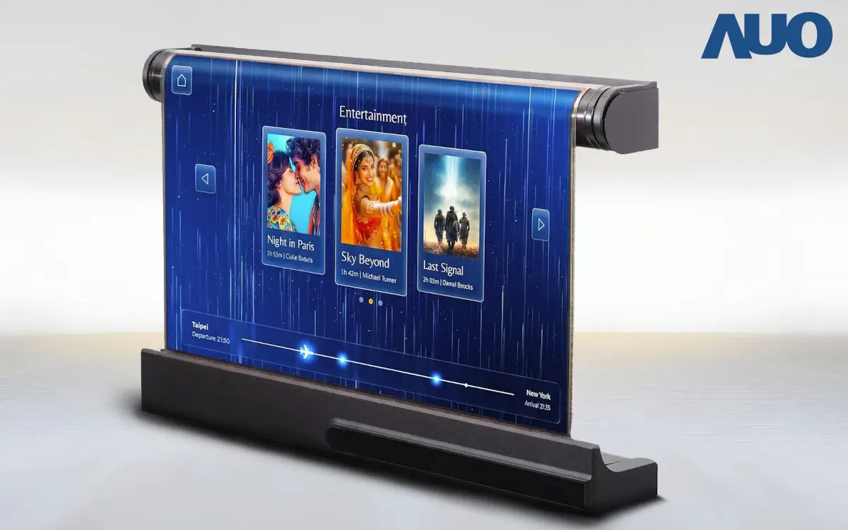 Auf der Touch Taiwan zeigte AUO eine neue Version eines aufrollbaren MicroLED-Displays (Bild: AUO)