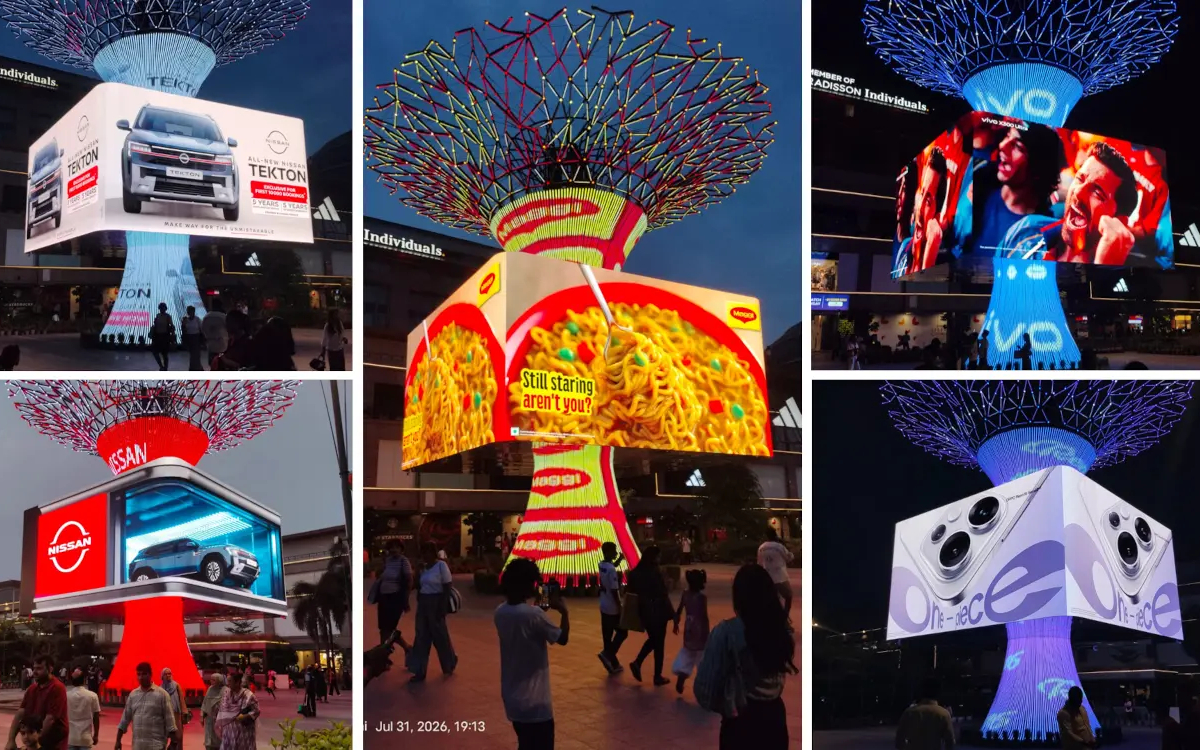 Verschiedene Kampagnen auf dem DooH-Landmark in Delhi (Foto: Skycom)