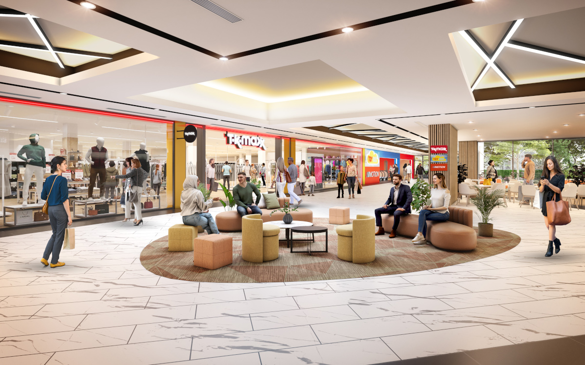 So soll der Eingangsbereich des neuen TK Maxx in den Gropius Passagen aussehen. (Rendering: Gropius Passagen)
