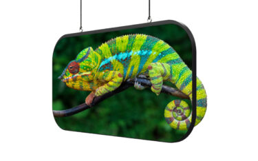 Die Chameleon-Serie zeigt auf Vorder- und Rückseite unabhängige Inhalte und lässt sich frei im Raum hängen. (Foto: Planar)