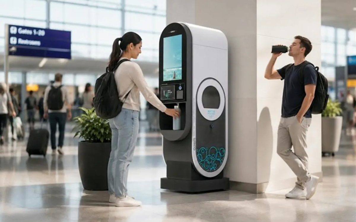 Die überarbeitete öffentliche Wasserstation Atlas von Waco verfügt über ein integriertes Display. (Foto: Waco)