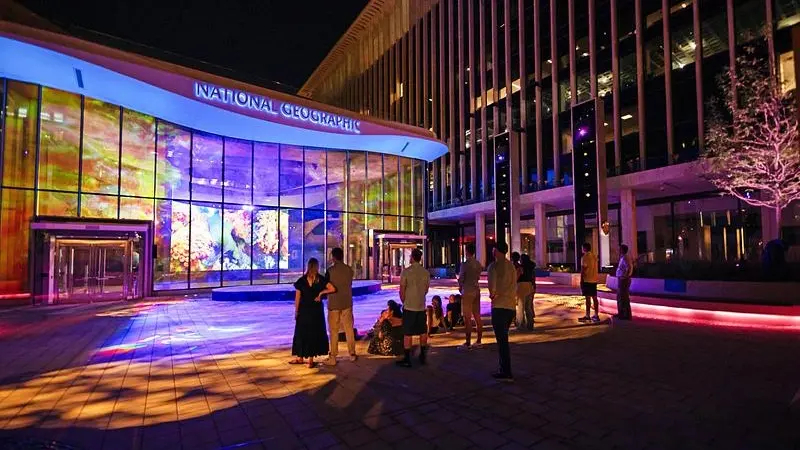 Besucher erleben im Museumshof von National Geographic eine 17-minütige Reise unter die Meeresoberfläche. (Foto: Moment Factory)