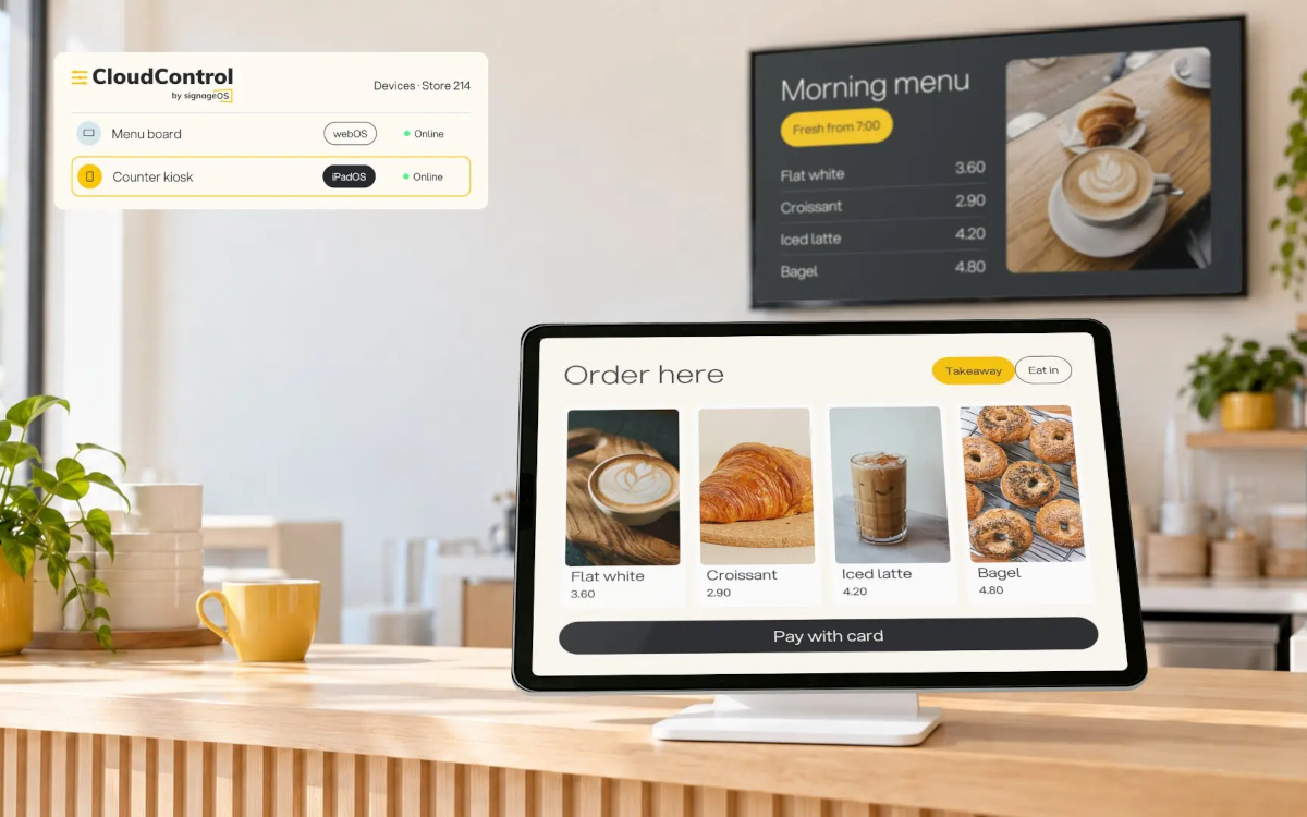 Mit SignageOS steuern Betreiber Tablets im Kiosk-Modus über dieselbe Oberfläche wie ihre Digital Signage-Displays. (Foto: signageOS)