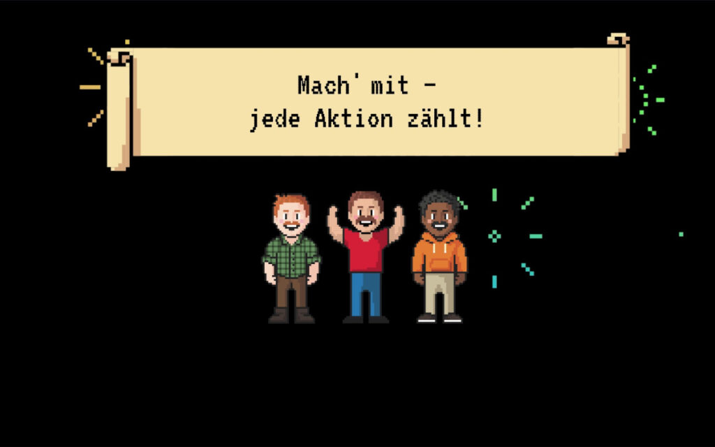 Im Spot sammelt eine Pixelfigur Punkte für gesunde Ernährung, Bewegung und den Termin beim Arzt. (Bild: TV-Wartezimmer)